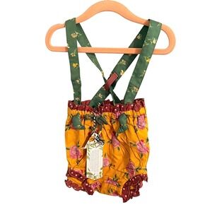 Matilda Jane Clothing Girls Yellow Rose Suspenders Romper Bloomer Shorts 12 18m